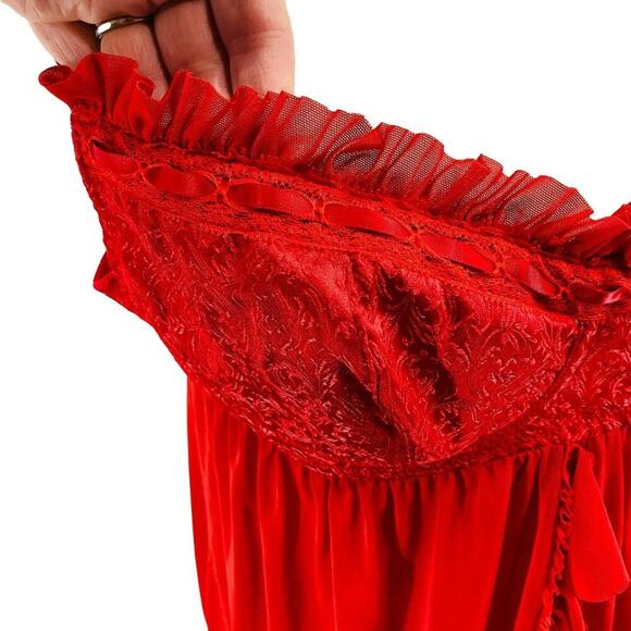 Dreamgirl Floral Satin Jacquard Stretch Mesh Lingerie Babydoll Red Xlarge - Picture 2 of 10